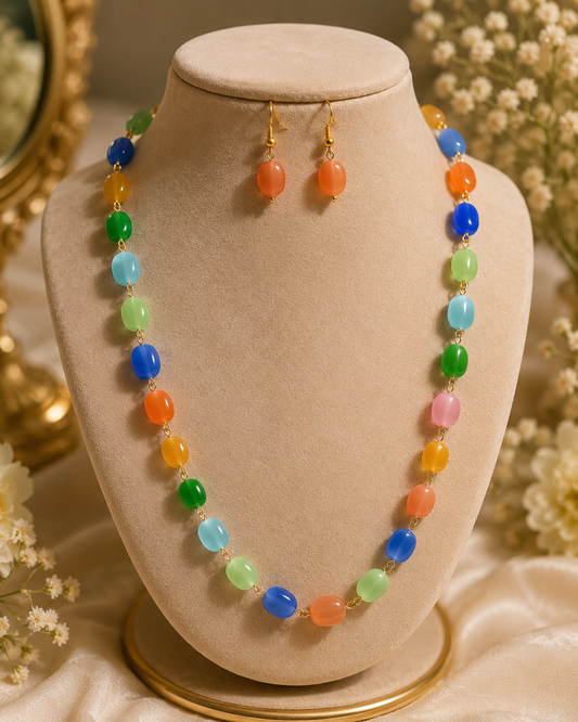 Mariya_Raw_stone_Multicolor necklace_with_earrings