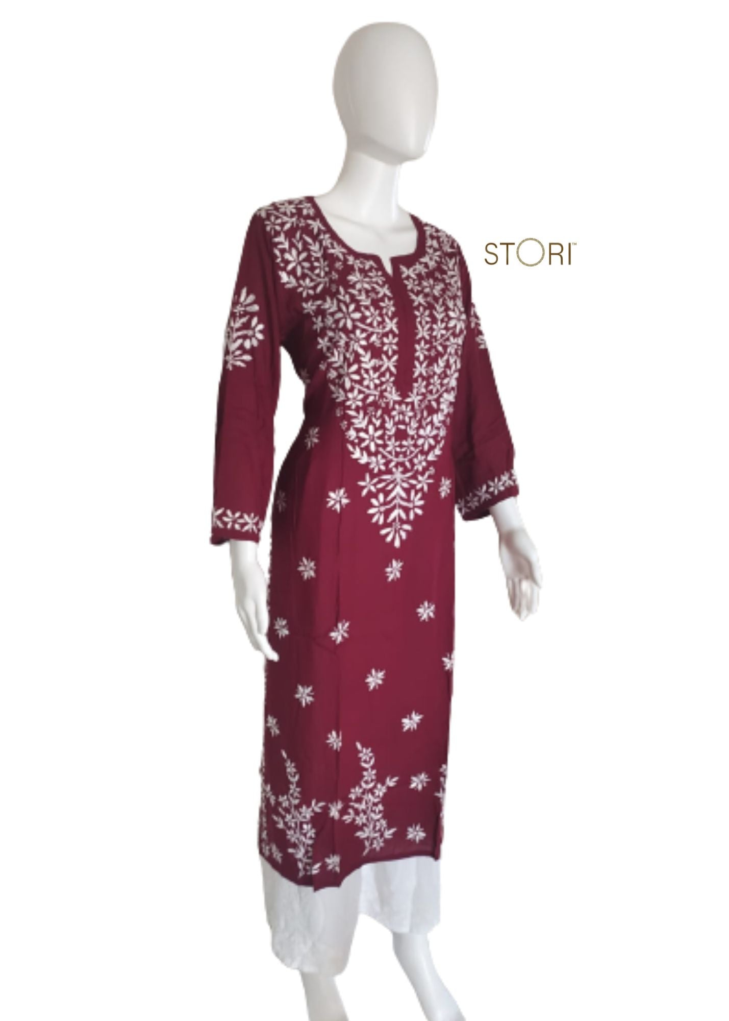 Zaarah Maroon Handcrafted Soft Modal Cotton Chikankari Kurti