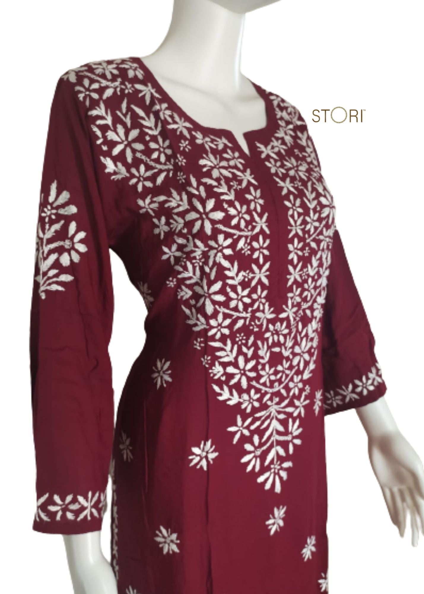 Zaarah Maroon Handcrafted Soft Modal Cotton Chikankari Kurti