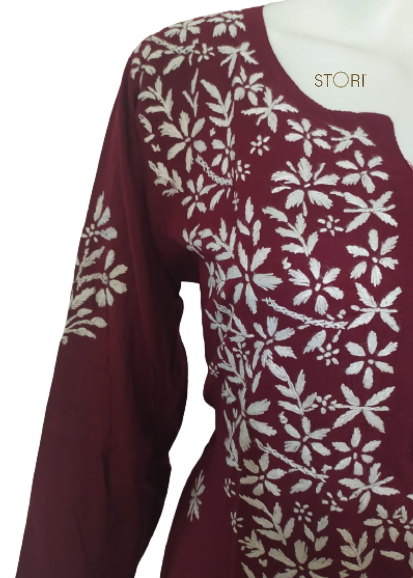 Zaarah Maroon Handcrafted Soft Modal Cotton Chikankari Kurti
