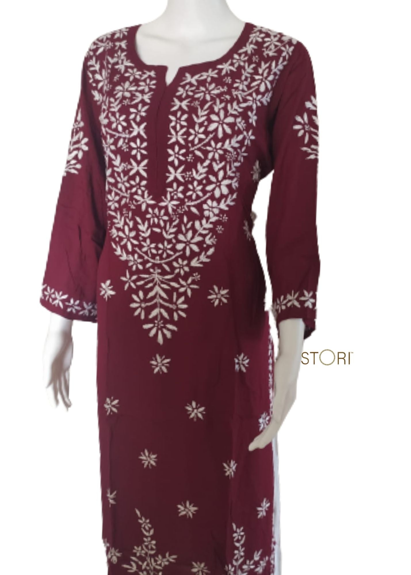 Zaarah Maroon Handcrafted Soft Modal Cotton Chikankari Kurti