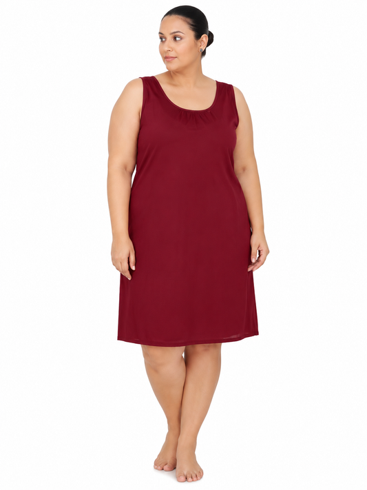 Maroon Cotton Long Inner Slip Plus Size