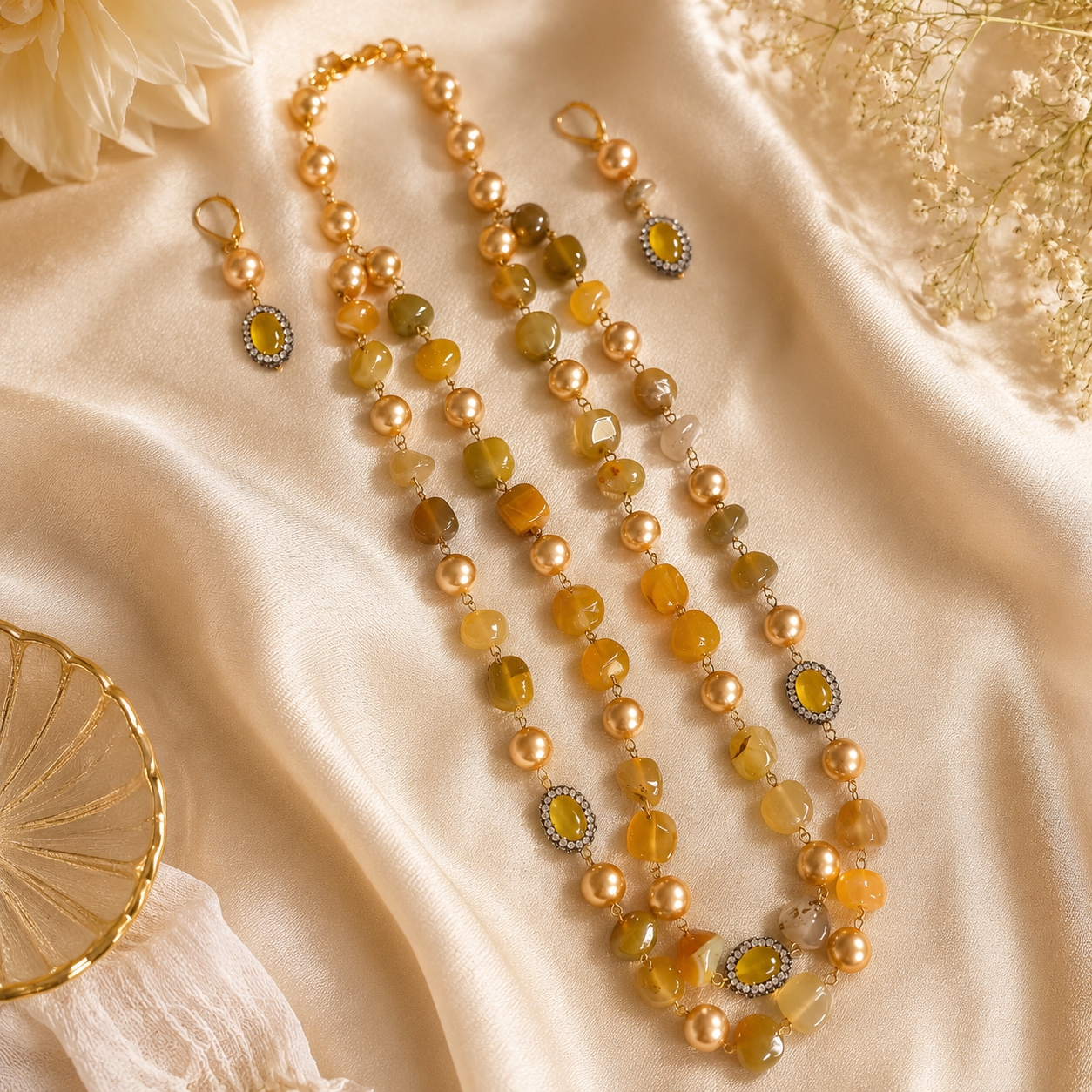 Martha 2 layer golden necklace with earring 