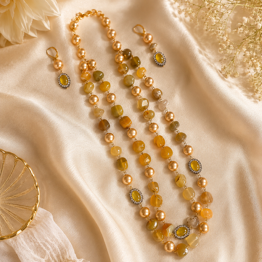 Martha 2 layer golden necklace with earring 