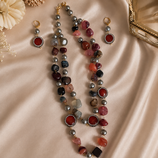 Martha stone 2 layer multicolor  necklace and earrings