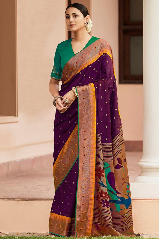 Magenta Pathani Saree With Embroidered Blouse
