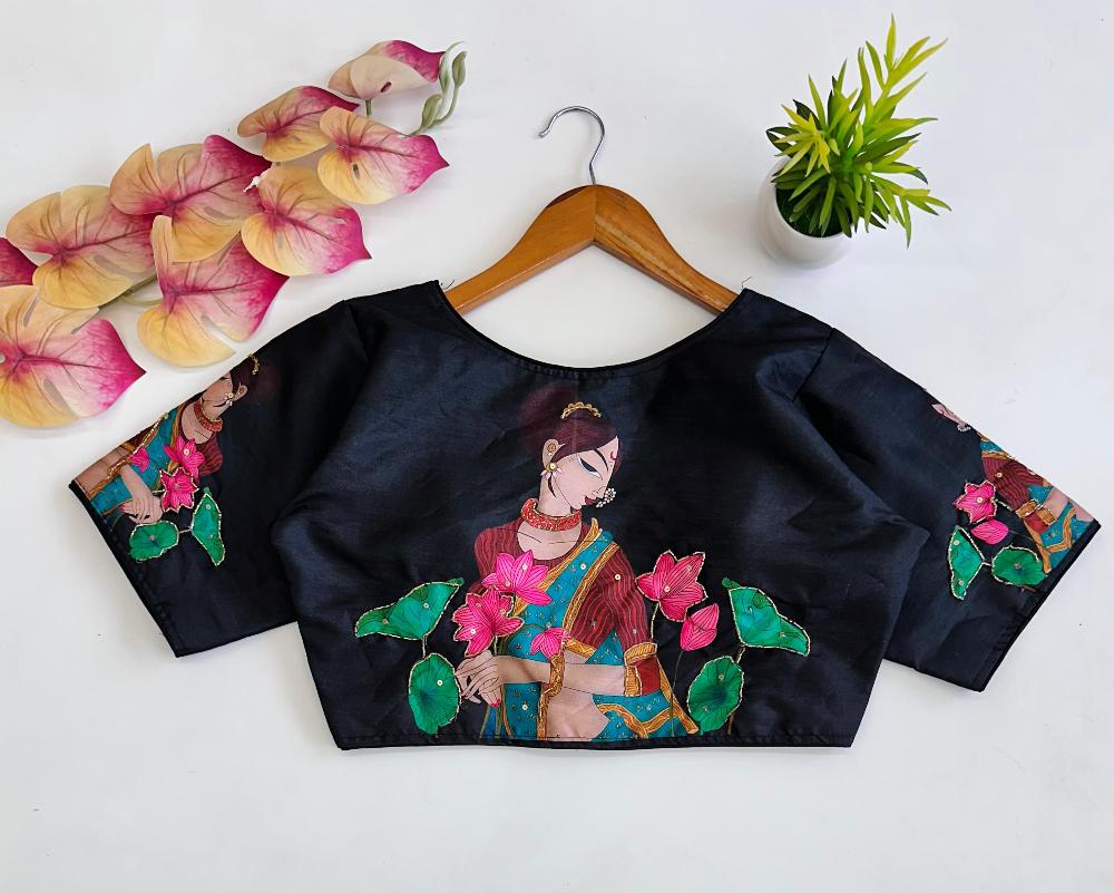 Meera Printed Pichwai Designer Blouse With Sequins Handwork