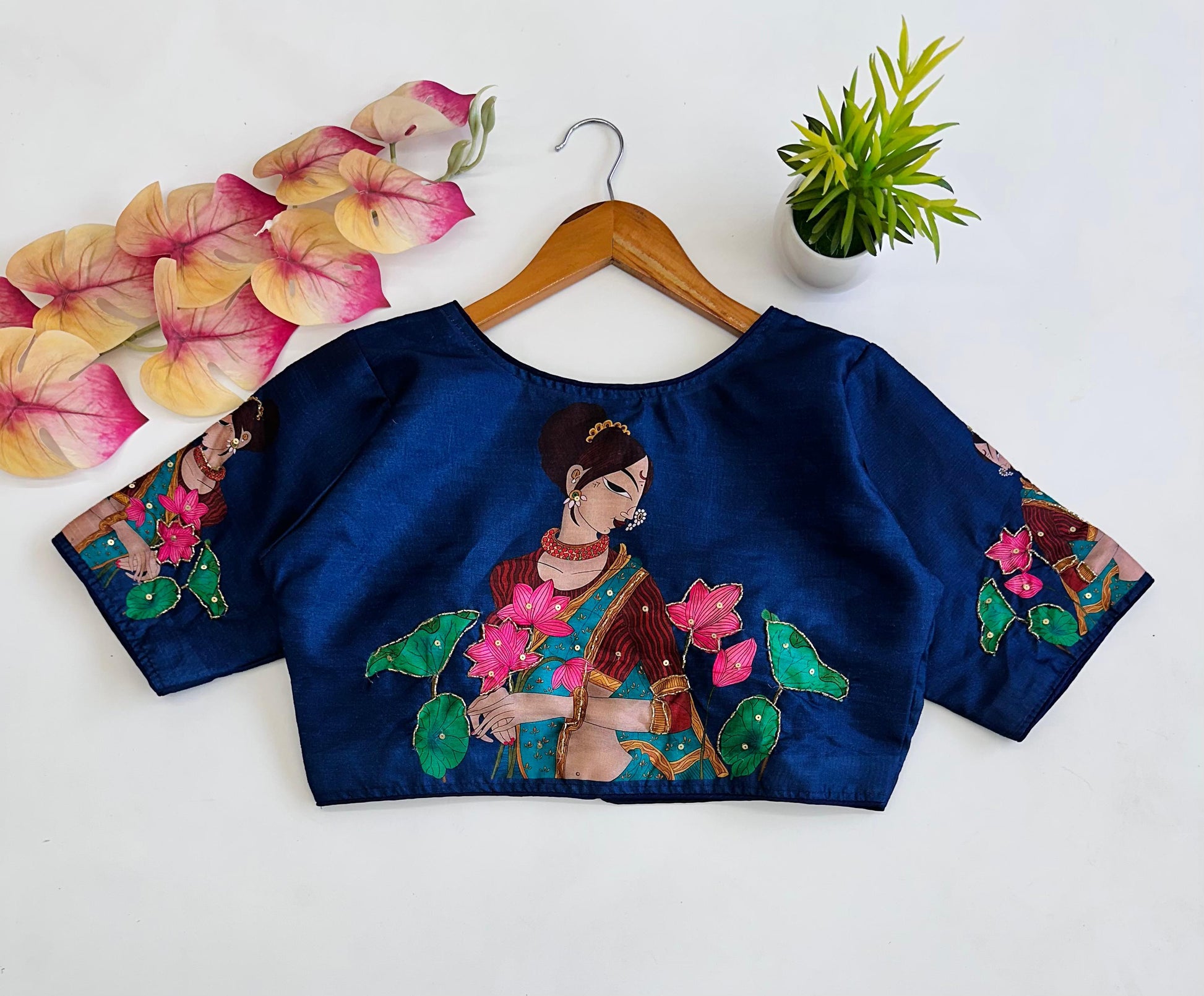 Meera Printed Pichwai Designer Blouse With Sequins Handwork