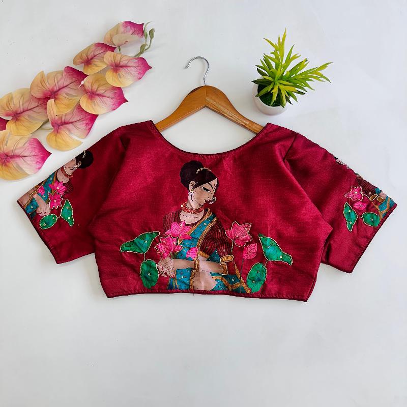 Meera Printed Pichwai Designer Blouse With Sequins Handwork