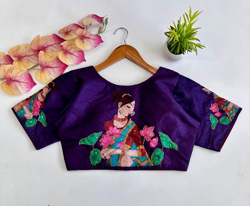Meera Printed Pichwai Designer Blouse With Sequins Handwork