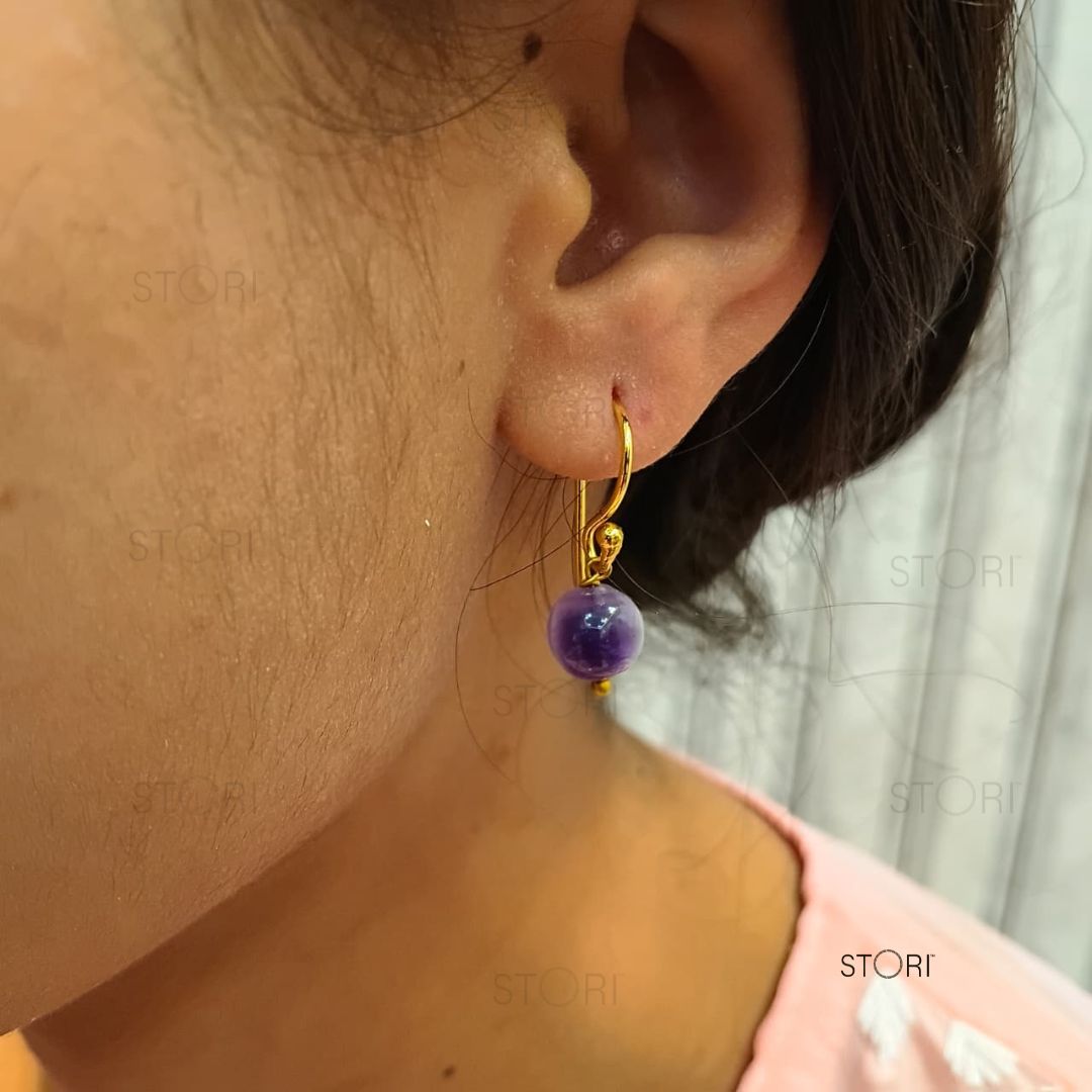 Minerva Round Stone Drop Earrings