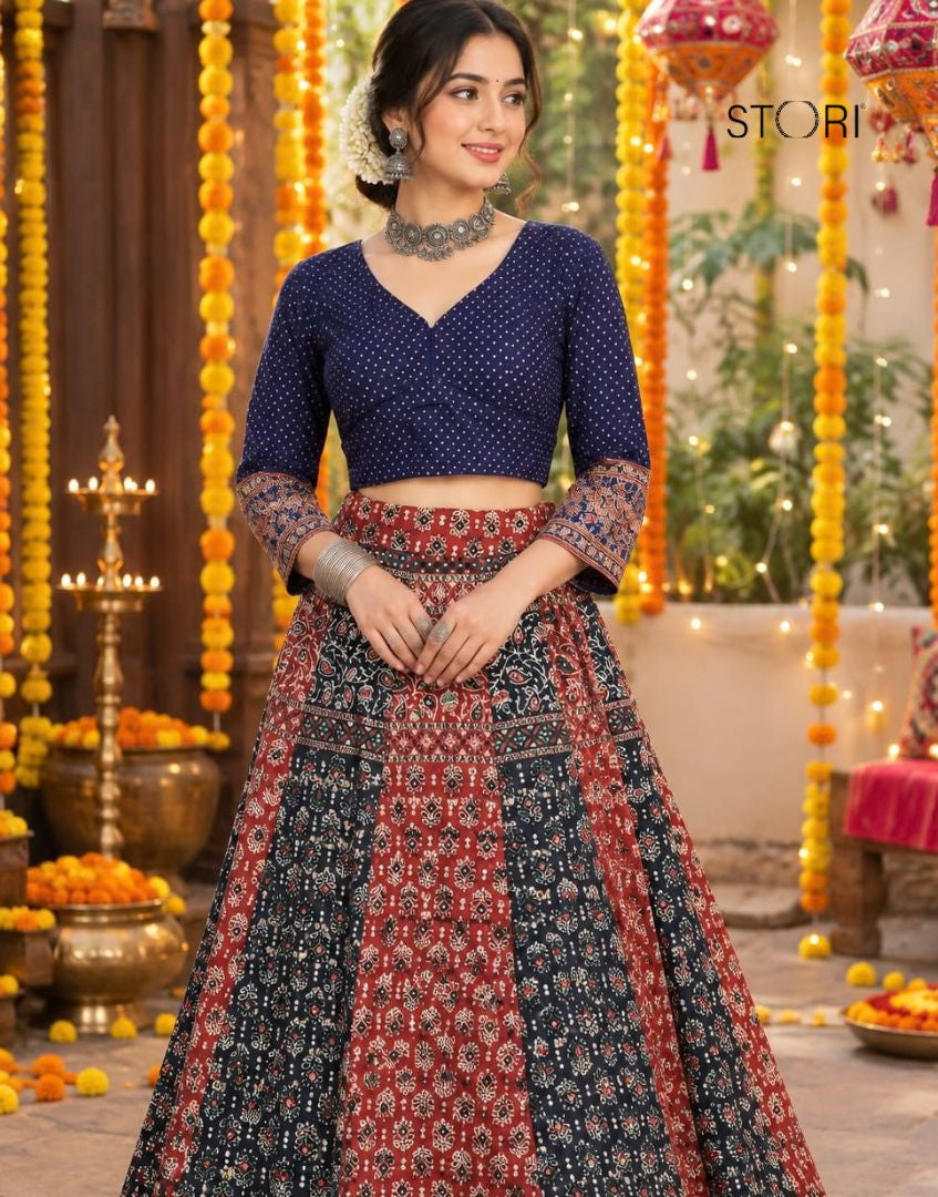 STORI Ajarakh Skirt And Blouse