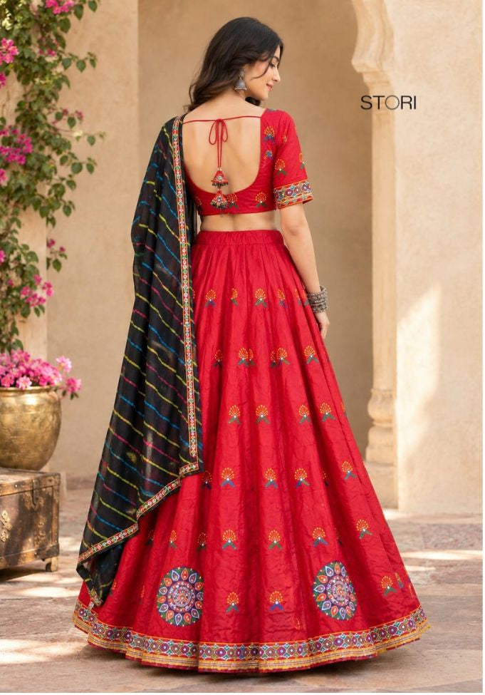 STORI Red Embroidery Lehenga Choli Set