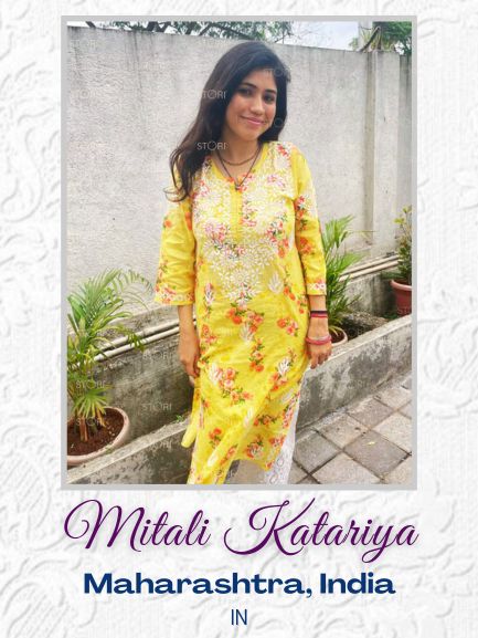 Mitali Katariya in Floral Yellow Cotton Mulmul Chikankari Kurti