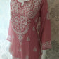 Neevya Powder Pink Soft Modal Handcrafted Short Chikankari Kurti