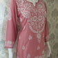 Neevya Powder Pink Soft Modal Handcrafted Short Chikankari Kurti