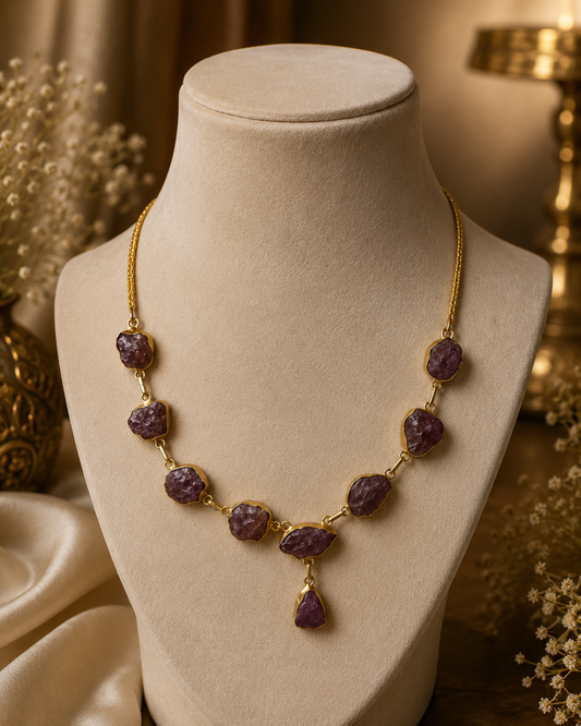 Nastya brown raw Stone & Hoop Statement Necklace Set