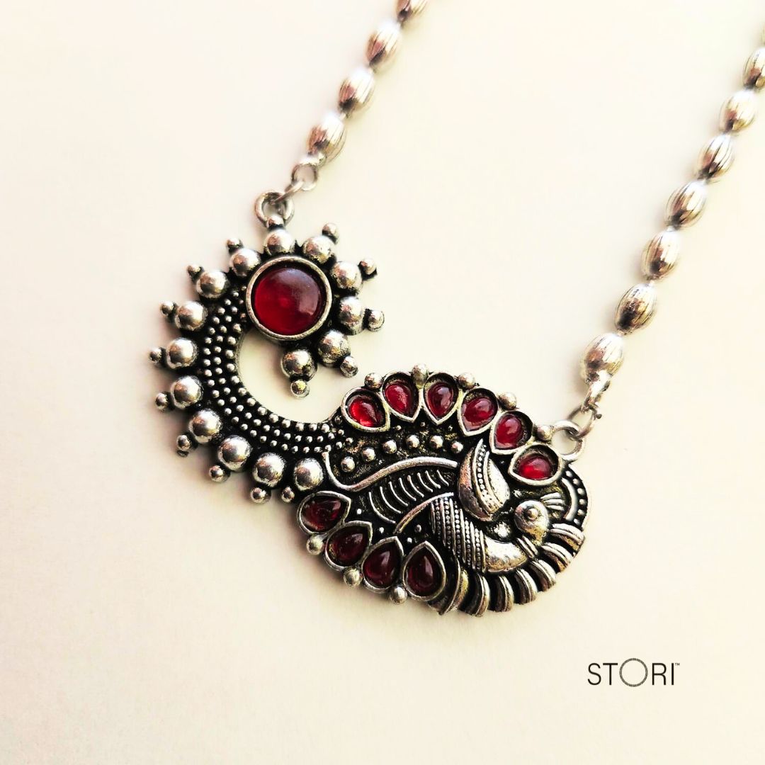 Taksha Nath Pendant Oxidised Long Necklace Set
