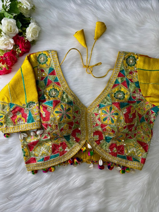 Yellow Silk Blouse With Kutchi Embroidery