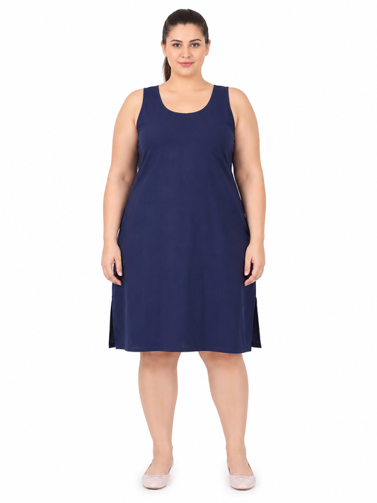 Navy Blue Cotton Long Inner Slip Plus Size