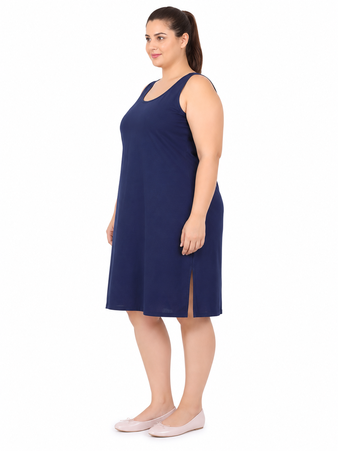 Navy Blue Cotton Long Inner Slip Plus Size1