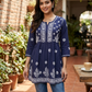 Navy Blue Flared Rayon Short Chikankari Gown Kurti