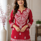 Neevya Red Soft Modal Handcrafted Short Chikankari Kurti