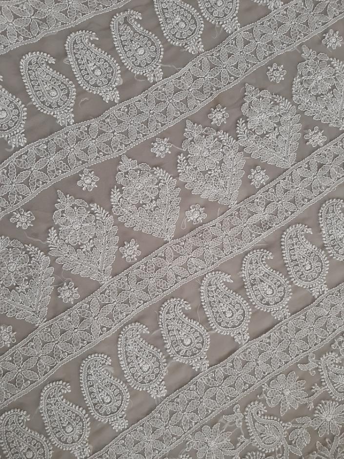 Grey Noor Full Jaal Hand Embroidered Lucknowi Chikankari Saree