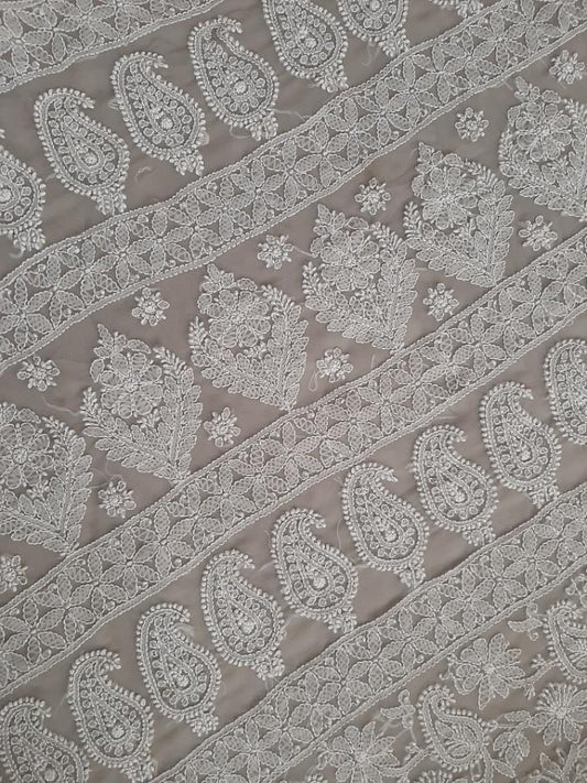 Grey Noor Full Jaal Hand Embroidered Lucknowi Chikankari Saree