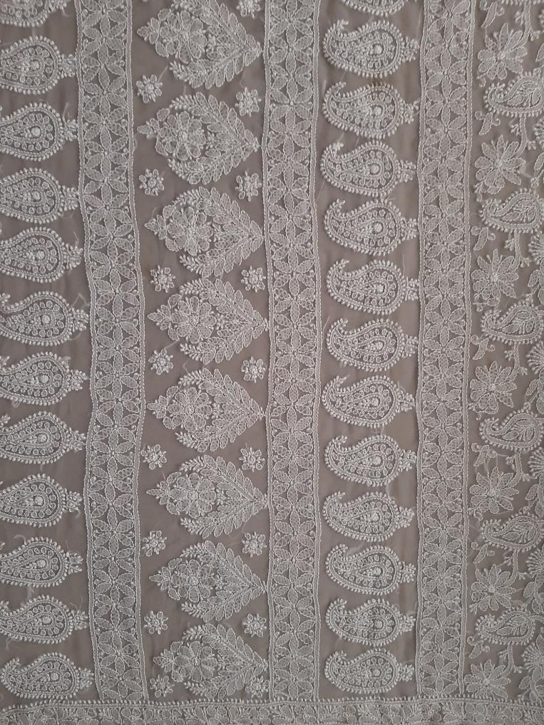 Grey Noor Full Jaal Hand Embroidered Lucknowi Chikankari Saree