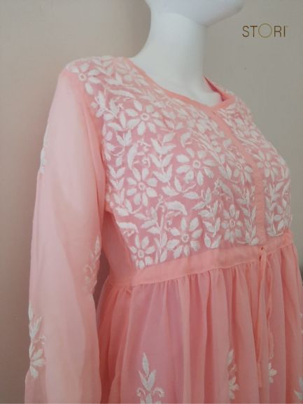 Nora Peach Short Georgette Chikankari Kurti