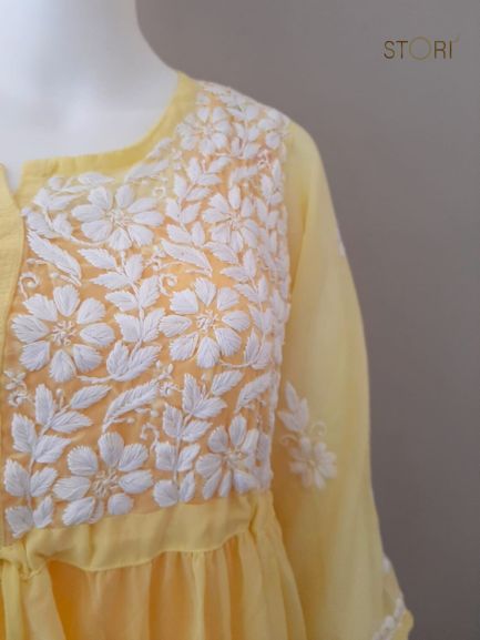 Nora Yellow Short Georgette Chikankari Kurti