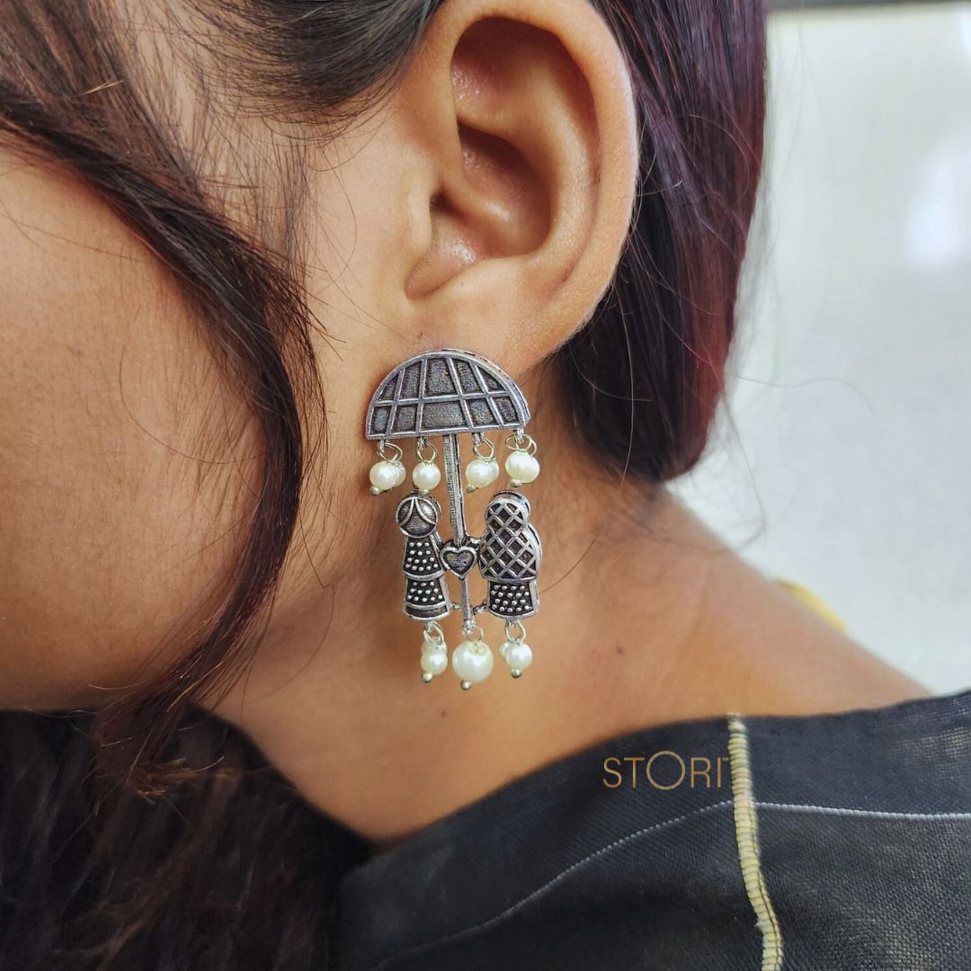 Yugal Oxidised Silver Earrings - Main Image