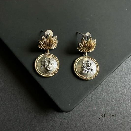 Radha Krishna Dual Tone Oxidised Earrings