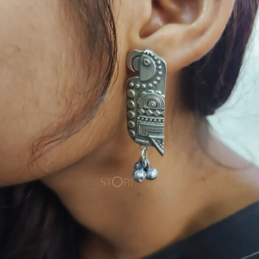Handcrafted Parrot Silver Lookalike Earrings