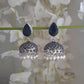 Black  Monalisa Stone Oxidised Jhumki Earrings