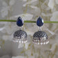 Blue  Monalisa Stone Oxidised Jhumki Earrings