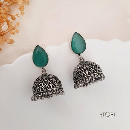 Chaitra Monalisa Stone Oxidised Jhumki Earrings