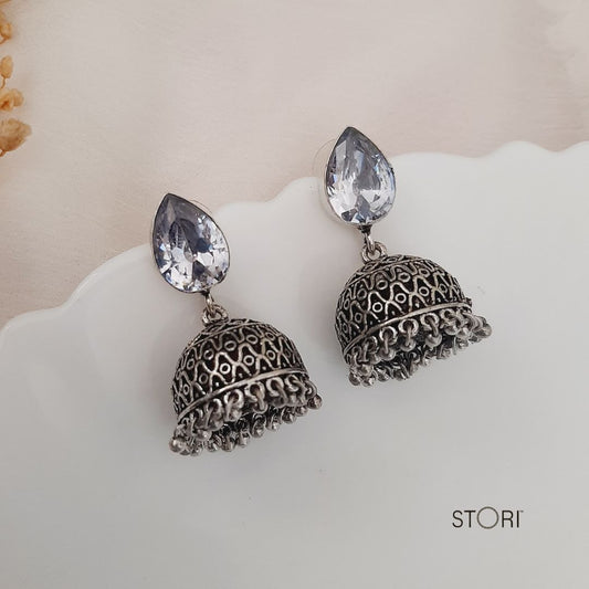 Chaitra Monalisa Stone Oxidised Jhumki Earrings