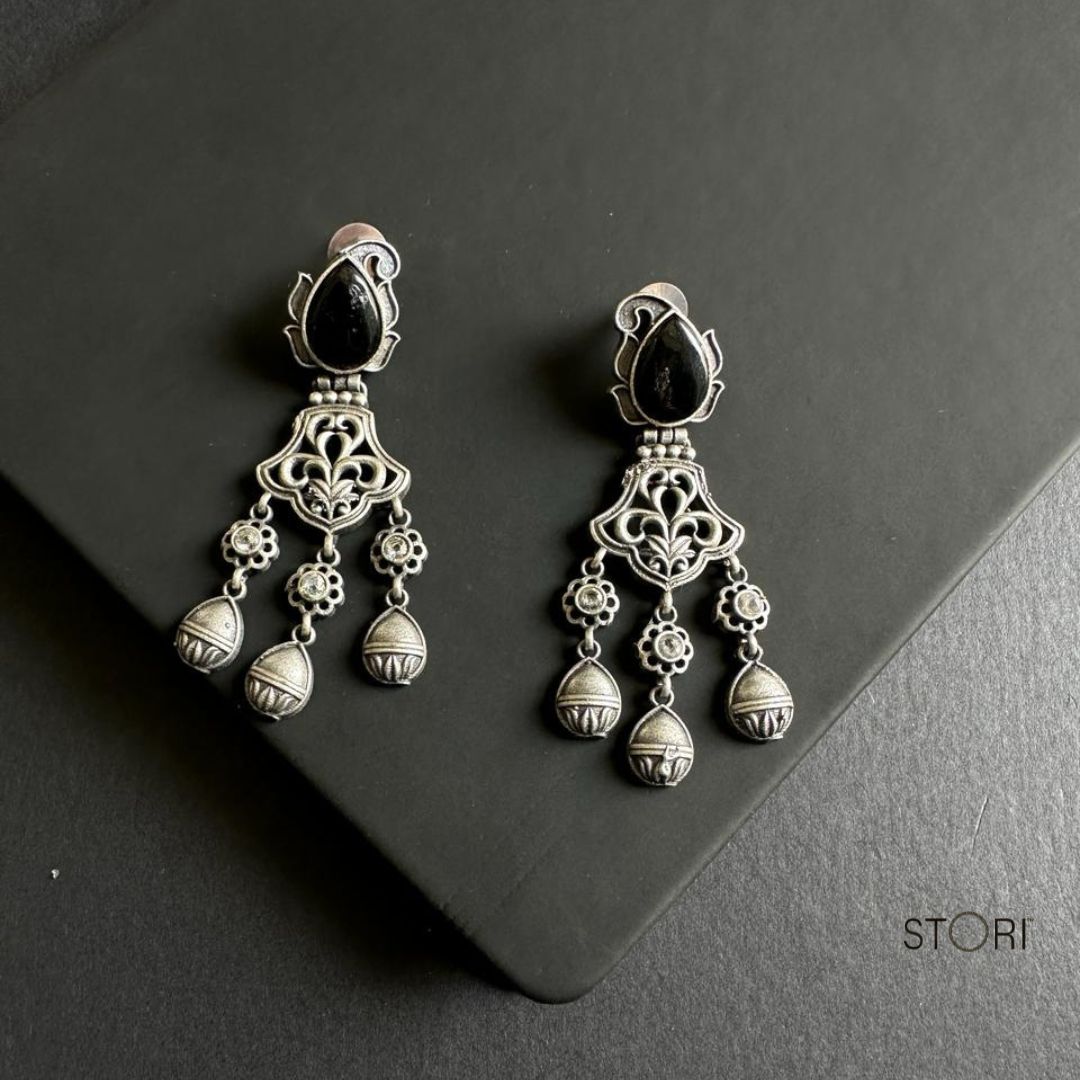 Black SLA Oxidised Chandelier Earrings