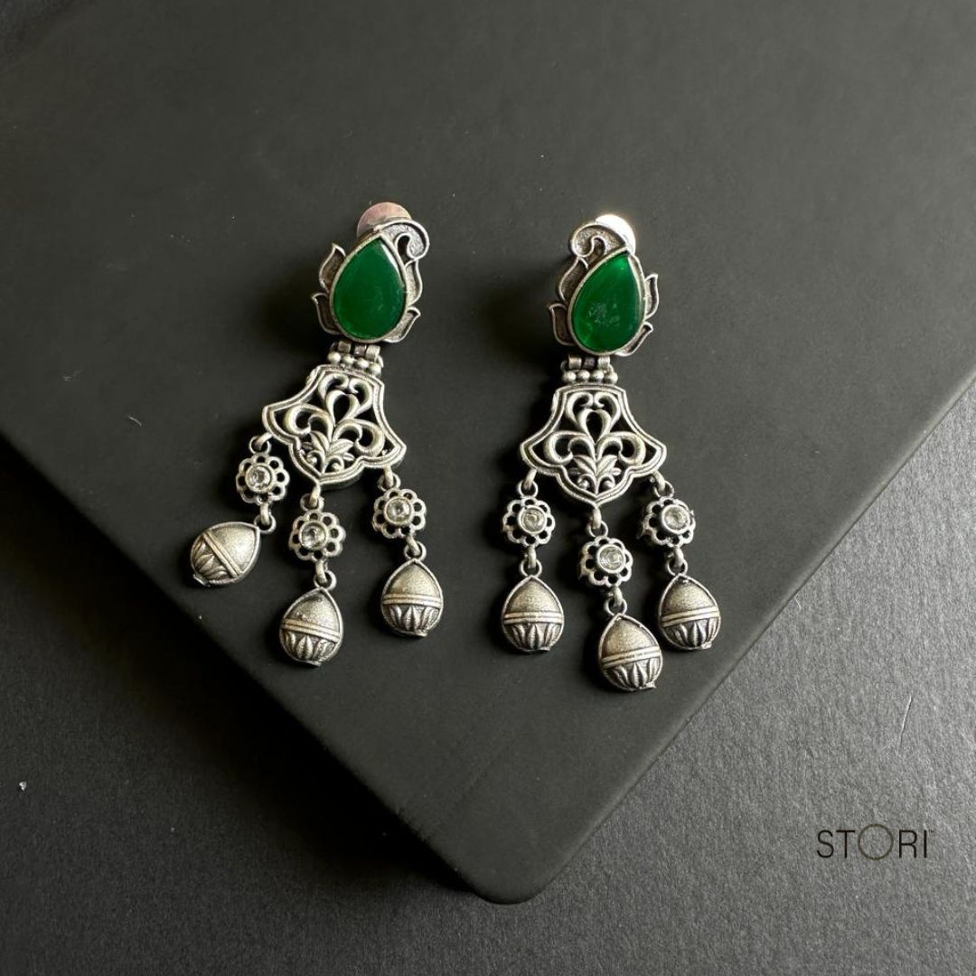 Green SLA Oxidised Chandelier Earrings