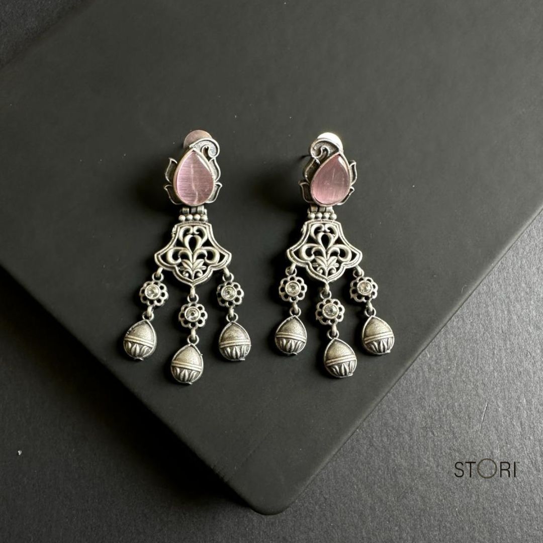 Pink SLA Oxidised Chandelier Earrings