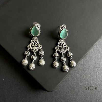 Seagreen SLA Oxidised Chandelier Earrings