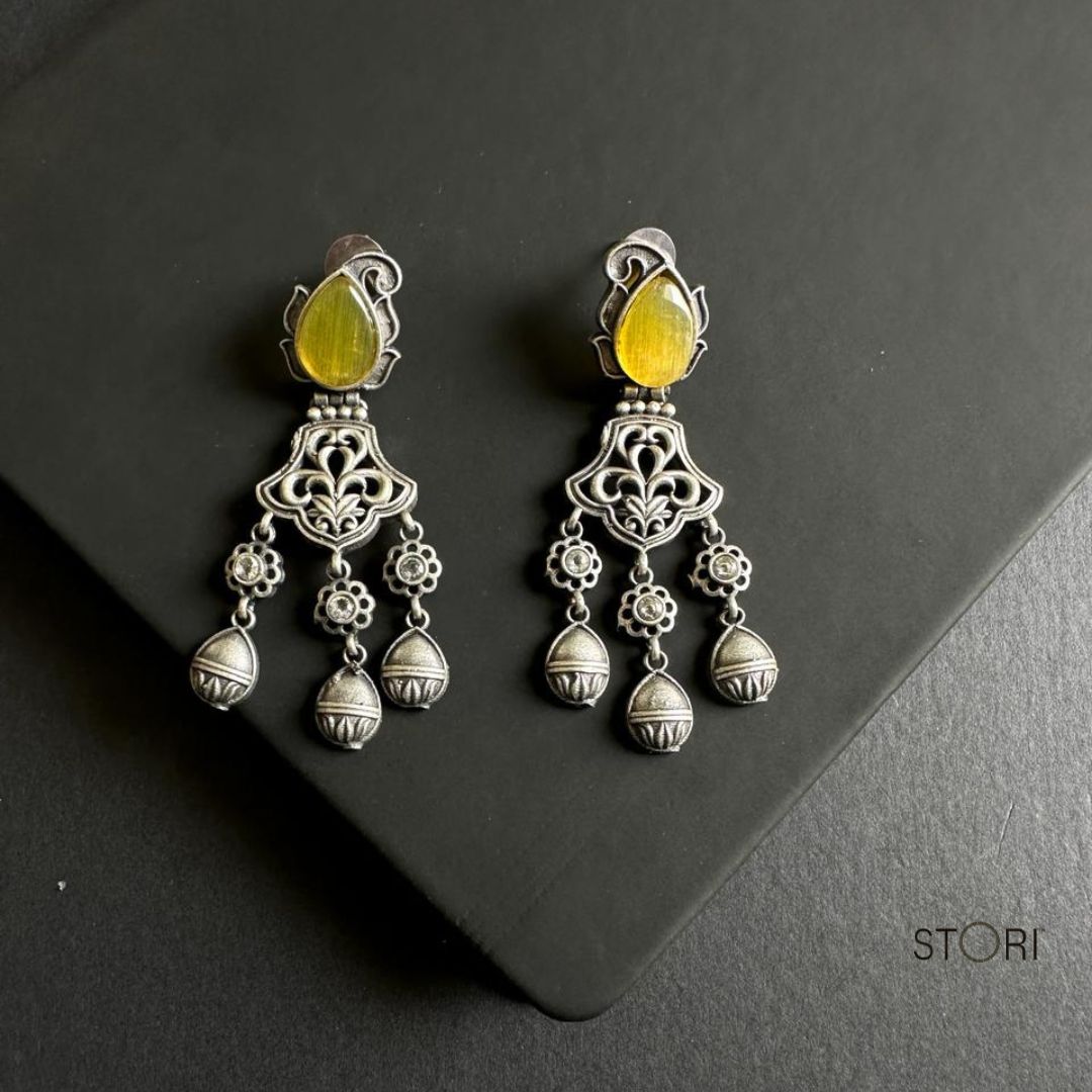 Yellow SLA Oxidised Chandelier Earrings