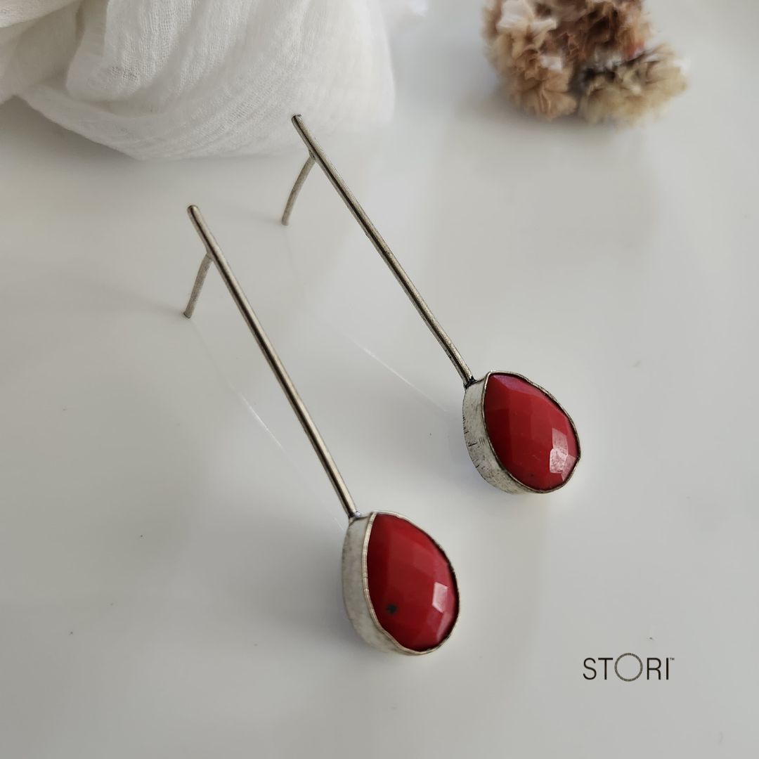 Coral Red Oxidised Statement Earrings