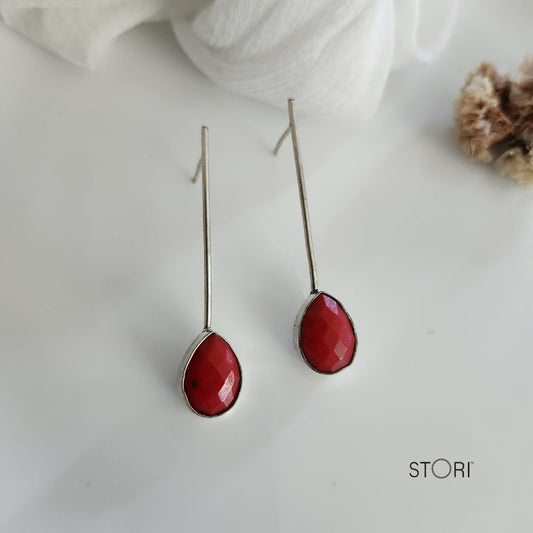 Coral Red Oxidised Statement Earrings