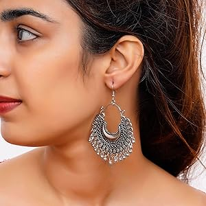 Oxidised Dangling Chandbali Earrings