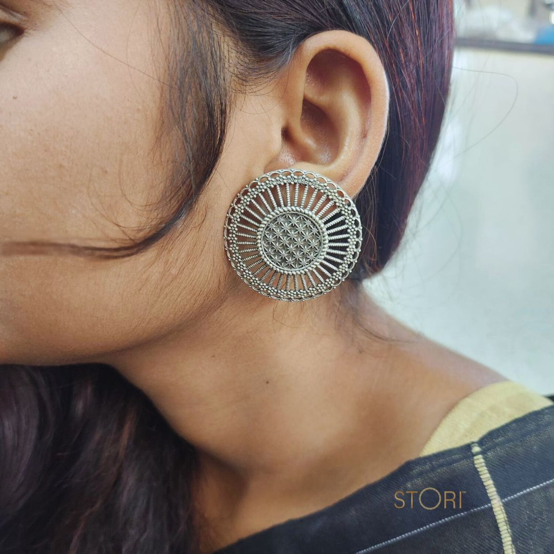Crissman Spokes Handcrafted Silver Look Alike Earrings