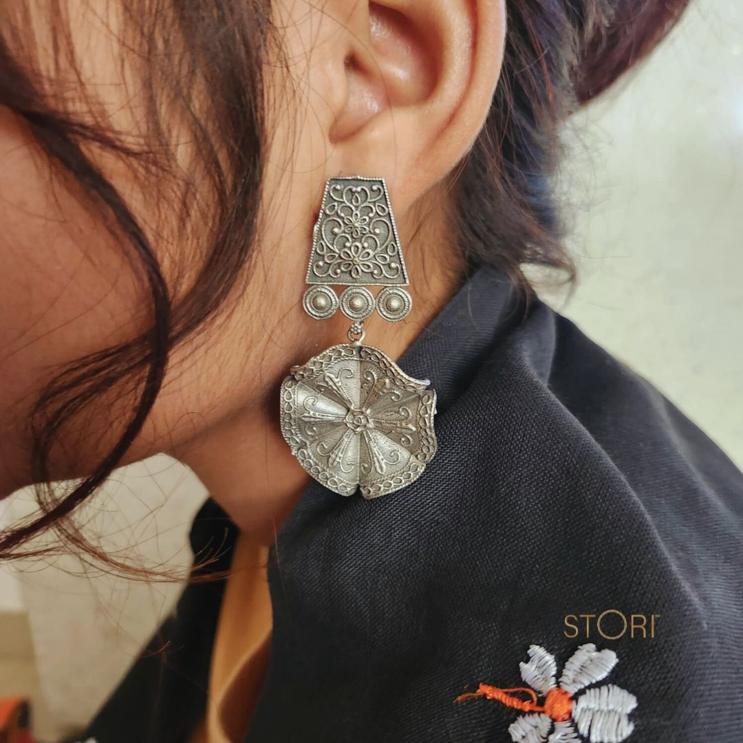 Pansy Oxidized German Silver Statement Earrings