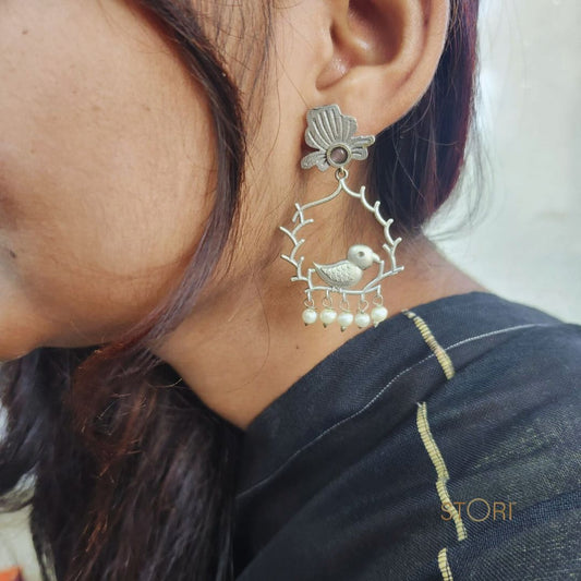 Birdie-in-Swing Silver Lookalike Earrings